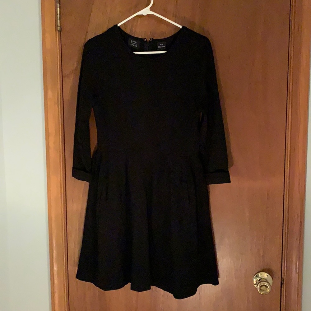Black 3/4 length sleeve fit and flair dress with pockets